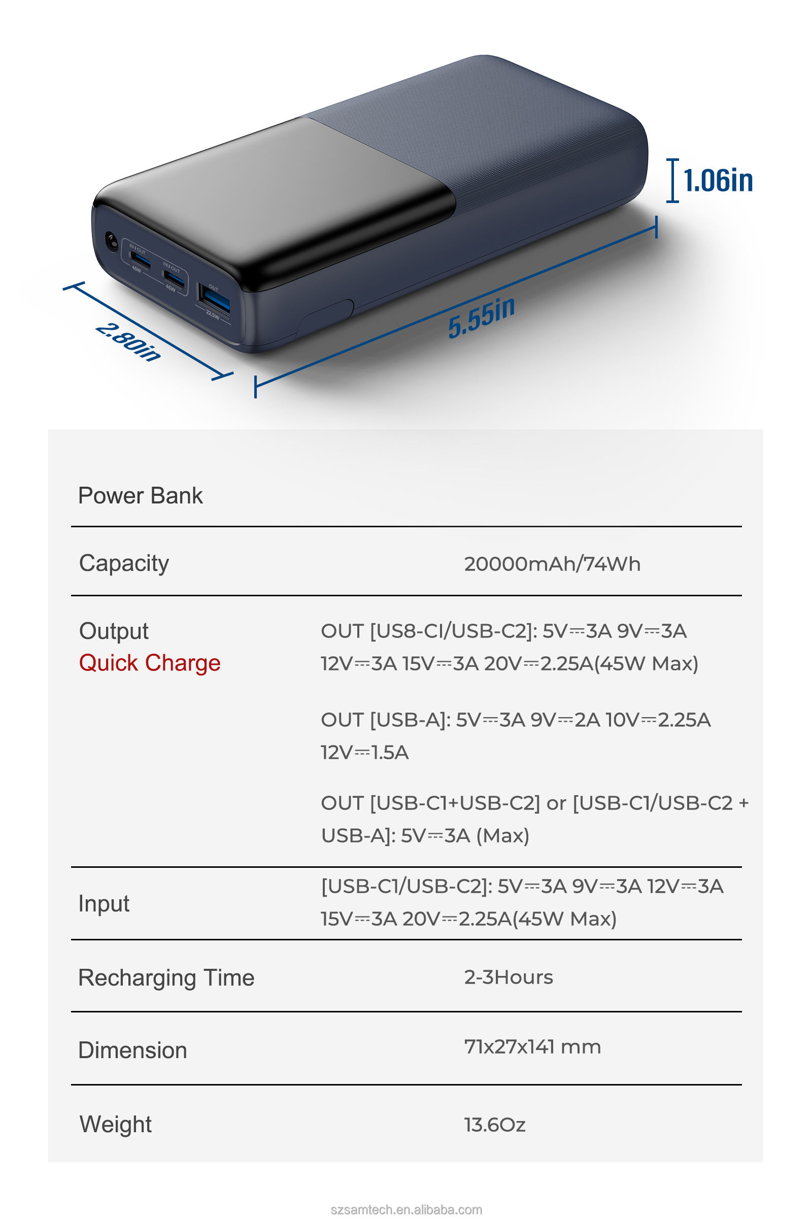 Charmast Power Bank 20000mAh Con Cavi Integrati USB C Caricabatterie Portatile Carica Rapida 22.5W Batteria Esterna LED Display Con 5 Uscite E 4 Ingressi Per Smartphones E Tablet (viola - Foto 10