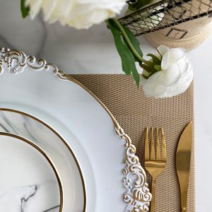 Venda por atacado barato 13 polegadas ouro borda decoração floral plástico placas carregador - Product Image 6