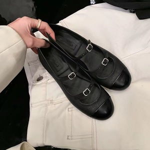 Chaussures plates vintage Mary Jane pour femmes, style <span class=keywords><strong>ballerines</strong></span>, bout rond, en <span class=keywords><strong>cuir</strong></span> noir - Product Image 1