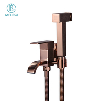 Melissa Modern Hotel Douchette WC murale verticale en laiton or rose à bouton-poussoir, pour lavabo et bidet