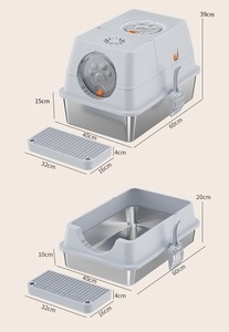 Лоток для кошачьего туалета с верхним входом, из нержавеющей стали, полностью закрытый, очень большой, с защитой от рассыпания наполнителя, для крупных кошек, с совком - Product Image 2