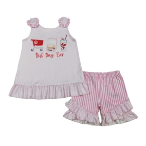 Ensemble 2 pièces pour petites filles RTS Printemps Automne, T-shirt et short décontractés en coton et élasthanne respirant, imprimé, Rouge, Best Day Ever Kids - Product Image 1