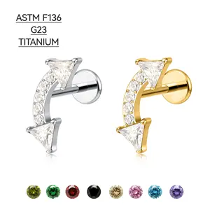 Custom astm f136 titanium internally thread double arrow cz cartilage labret helix flat back earrings g23 body piercing jewelry