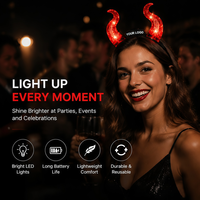 Serre-tête lumineux Halloween Cornes de Diable en plastique moderne, à piles, LED, accessoire de costume pour fête cosplay, coiffe effrayante et scintillante