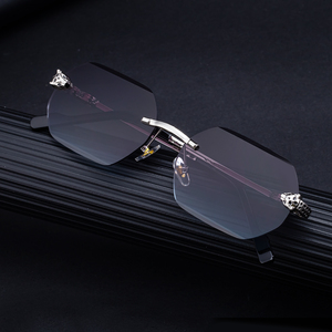 Lunettes <span class=keywords><strong>de</strong></span> <span class=keywords><strong>soleil</strong></span> tendance Partagas pour hommes, monture polygonale sans bords, tête <span class=keywords><strong>de</strong></span> léopard, protection UV400, personnalisables avec logo, vente en gros - Product Image 3
