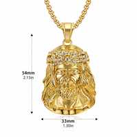 Pendentif religieux en acier inoxydable tête de Jésus avec épines, pendentif pour homme en or 18 carats, vente en gros de pendentifs pour hommes