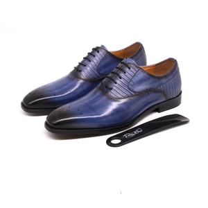 Large <strong>Mens</strong> Dress Shoes Genuine Calf Leather Black <strong>Blue</strong> Handmade Square Toe Oxford Shoes for <strong>Men</strong> <strong>Brogue</strong> Wedding Shoes - Product Image 5