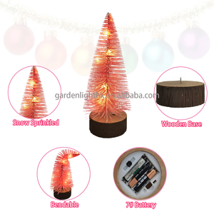 Pre-Lit Christmas Decorations Mini Artificial Christmas <b>Tree</b> <b>Bottle</b> <b>Brush</b> <b>Trees</b> with Wooden Base for Home Party Table Craft - Product Image 4