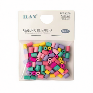 Perline in legno Ilan 5x10mm cilindriche multicolori per la creazione di gioielli - Product Image 1