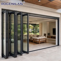 Porte pliante extérieure en aluminium à double vitrage, vitrage Low-E, type accordéon, fournisseur chinois Rogenilan