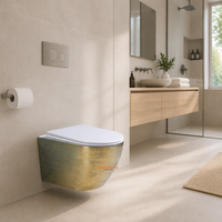 Cuvette de toilette murale moderne en céramique avec siphon en P, finition or brossé