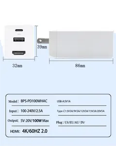 Зарядное устройство Xusheng 100 Вт gan, портативный USB 3. 0 Type-C концентратор, адаптер 4K hdmi 3,1 USB C 3 в 1 Порты PD концентратор, док-станция