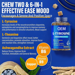 Supplément de concentration de L-<span class=keywords><strong>Tyrosine</strong></span> organique OEM L-<span class=keywords><strong>Tyrosine</strong></span> L-<span class=keywords><strong>Tyrosine</strong></span> Gommes calmes pour améliorer l'humeur, la mémoire et les niveaux d'énergie - Product Image 2