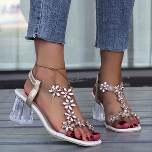 Nouveau concepteur été scandales fille populaire haut ouvert remorquage grosse sandale <span class=keywords><strong>femme</strong></span> fleur de prunier nœud talons élégants pour les femmes - Product Image 1