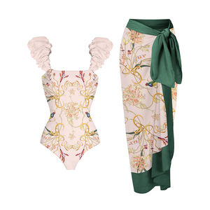 JSN9203880 2023 Traje <span class=keywords><strong>de</strong></span> baño <span class=keywords><strong>de</strong></span> moda Floral Petal Beachwear Colorblock Print Conjunto <span class=keywords><strong>de</strong></span> traje <span class=keywords><strong>de</strong></span> baño <span class=keywords><strong>de</strong></span> una pieza con sarong largo - Product Image 1