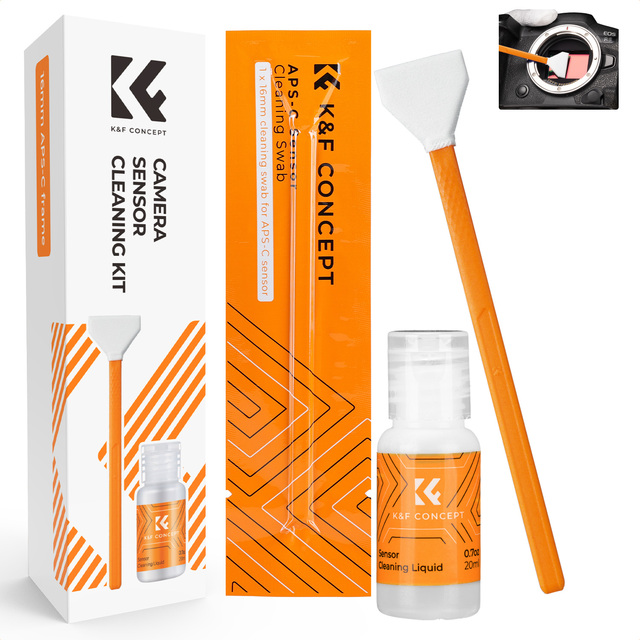 K&F Concept Camera Cleaning Kit Sensor Cleaning Swabs Single Head 16mm Full-frame Cleaning Brush 6pcs and 20ml Cleaning Solution