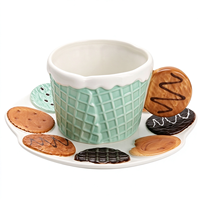 Service de vaisselle créatif en céramique en forme de gaufre, tasse à café fantaisie avec soucoupe, vaisselle en porcelaine mignonne pour la maison et le café