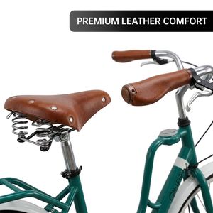 Nouveau vélo <span class=keywords><strong>de</strong></span> ville rétro pour femmes <span class=keywords><strong>de</strong></span> 26 pouces avec cadre bleu à enjambement bas, pneus <span class=keywords><strong>de</strong></span> 2,5 pouces, 7 vitesses, porte-bagages arrière intégré, qualité supérieure - Product Image 5