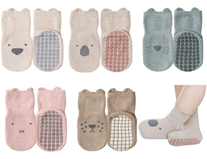 Exemaba Chaussettes respirantes antidérapantes pour bébés garçons et filles, 5 modèles de chaussettes de sport antidérapantes, 3 tailles - Product Image 1