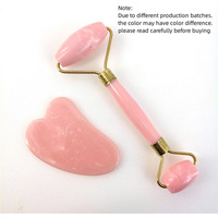 Kit de massage facial et oculaire double tête en quartz rose en résine, avec rouleau et Gua Sha, pour raffermissement de la peau et lifting, usage commercial et domestique