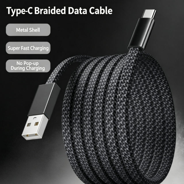 Wholesale Nylon Braided USBA to USB C Fast Charging Cable High Speed Data Transfer Cable for iphone Samsung Xiaomi