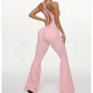 Monos enterizos de mujer sin espalda con cuello en V profundo, lisos, acampanados, ajustados, con diseño <span class=keywords><strong>cruzado</strong></span> y vendaje, para yoga, entrenamiento, fitness y gimnasio - Product Image 6