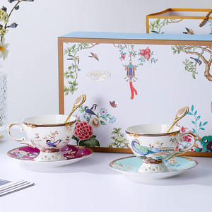 Tasses à café et soucoupes en porcelaine fine de style européen, luxe léger, haut de gamme et exquis, service à thé de l'après-midi pour la maison - Product Image 2