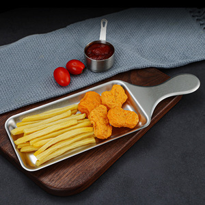 Bandeja de Servir Rectangular de Acero Inoxidable con Asa, para Café, Té, Comida y Aperitivos, Acabado Mate en Color Sólido - Product Image 2