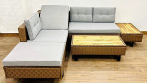 Mesa de Madera de Acacia, Juego de Sofás de Mimbre con Estructura de Acero con Recubrimiento en Polvo para Jardín, Terraza, Patio Trasero, Muebles de Jardín - Product Image 2