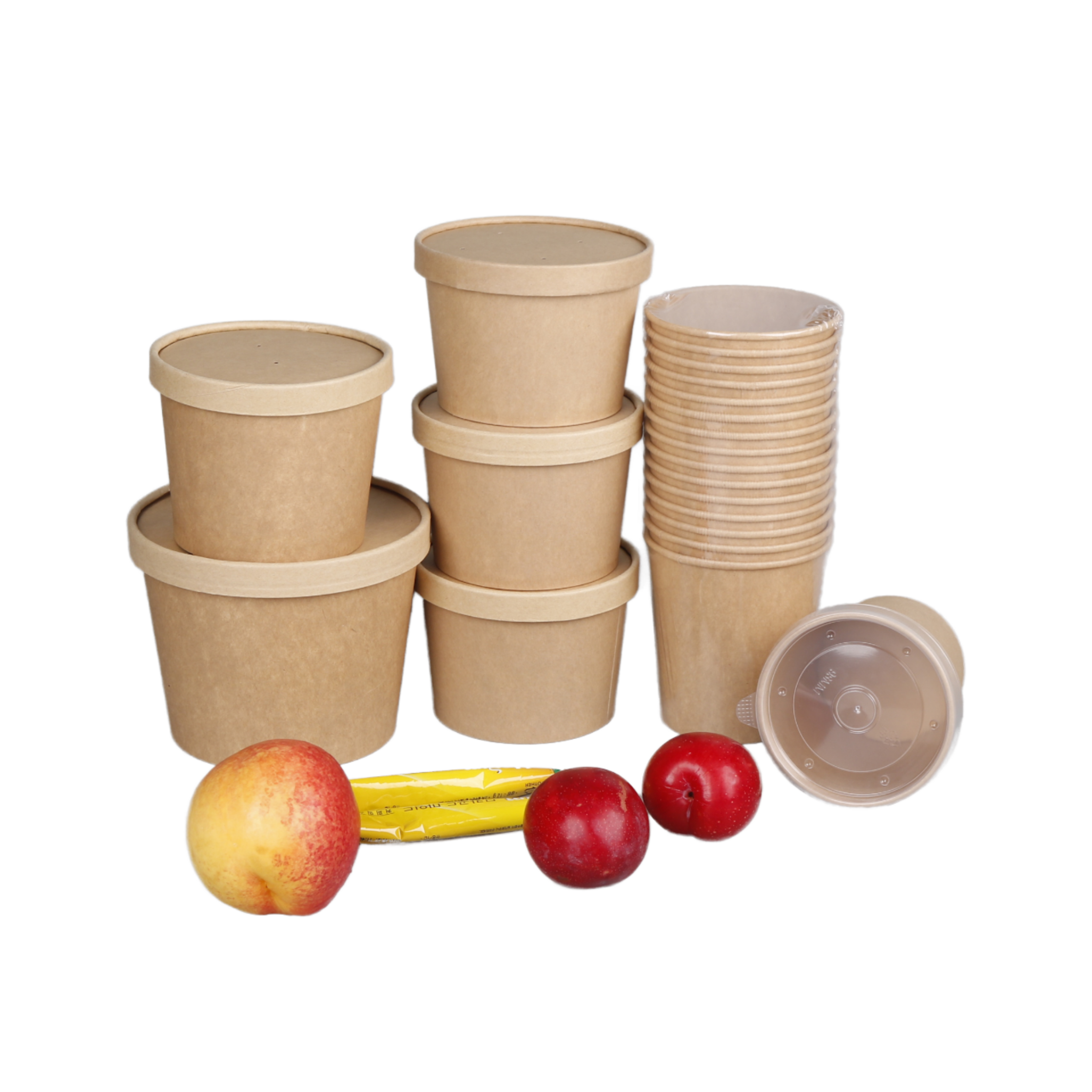 Disposable Kraft Paper Bowl and Lid Takeaway Lunch Packing Bucket for Takeout Food Paper Plates & Bowls Salad Paper Bowl