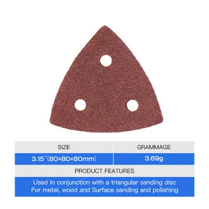 लकड़ी धातु पॉलिश पैड के लिए 3.15 इंच 3 छेद त्रिकोणीय सैंडिंग पेपर