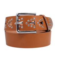 Ceinture en cuir à découpes géométriques triangulaires, style western, avec rivets et clous, pour femme, idéale pour les jeans