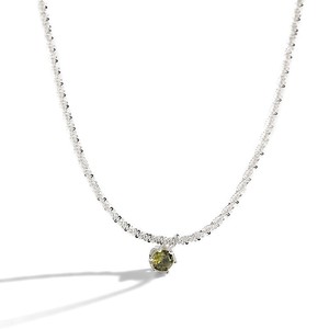 Olive Green Mini Pendant Necklace Round Brilliant Cut Diamond Geometric Design Everyday Wear Clavicle Chain - Product Image 5