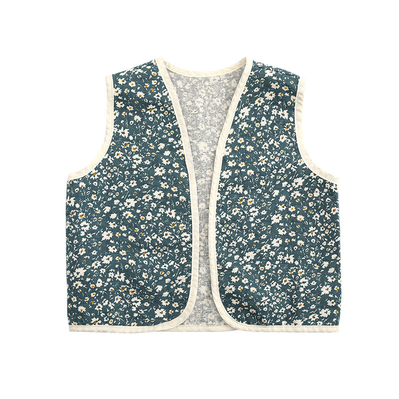 C1622 Korean Style Sweet Girls Vest Flower Pattern Sleeveless Garment  100%cotton Comfortable Kids Clothing for Spring