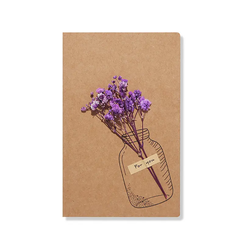 Creative handmade kraft paper dried flowers greeting card for new year