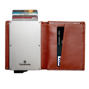 CardHoda Aluminum <b>RFID</b> <b>Blocking</b> <b>Wallet</b> Men's Minimalist Short Card Holder Genuine Leather Fold Closure Brown - Product Image 3