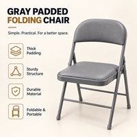 Chaise pliante en métal rembourrée, cuir PU gris, ergonomique, pliable, portable, robuste, pour la maison, le bureau, le balcon, les événements, les invités