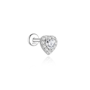Boucles d'oreilles clous en argent S925 plaqué rhodium, motif cœur, morganite, couleur D, halo, piercing, bijoux d'oreille, cadeau pour femme - Product Image 1