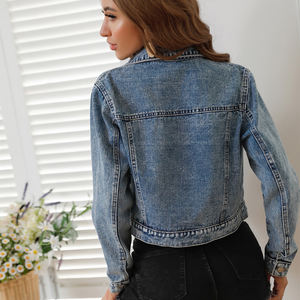 Vente <span class=keywords><strong>en</strong></span> gros du fabricant de vestes <span class=keywords><strong>en</strong></span> <span class=keywords><strong>jean</strong></span> basiques personnalisées, couleur unie, patchwork de coton respirant, boutons courts d'automne - Product Image 4