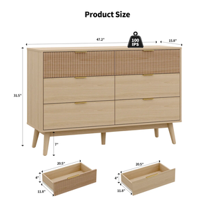 <span class=keywords><strong>Commode</strong></span> moderne en bois à 6 tiroirs avec poignées dorées, panneaux avant texturés, <span class=keywords><strong>commode</strong></span> de style mid-century moderne pour le rangement de la chambre à coucher - Product Image 6
