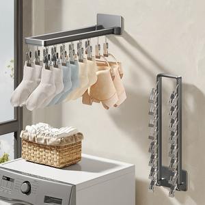 2023 Hot Sale Socks Drying Rack Manufacturer Wholesale Grey Garment <strong>Hanger</strong> Rack Wall Mounted Folding Laundry Rack <strong>Shower</strong> <strong>Caddy</strong> - Product Image 2