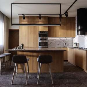 Armoires de cuisine complètes de luxe, armoires de cuisine modulaires avec table à manger extensible de 3 mètres, accessoire de glissière de tiroir et panier - Product Image 1