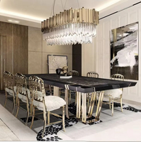 Ensemble de meubles de salle à manger de luxe de grande taille pour villa haut de gamme, table à manger rectangulaire moderne en marbre de luxe pour 12 personnes et ensemble de chaises