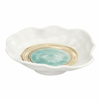 Service de table en porcelaine fine blanche nordique sur mesure avec bordure dorée et motifs abstraits bleus