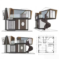Maison conteneur modulaire détachable à deux étages avec escalier en colimaçon, fenêtre circulaire et écran en bois pour la vie en centre-ville