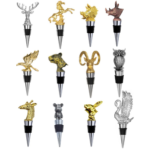 Bouchons de bouteille de <span class=keywords><strong>vin</strong></span> personnalisés en métal réutilisables, créatifs, en forme d'animaux 3D, pour bière et spiritueux, avec bouchons en liège exquis - Product Image 1