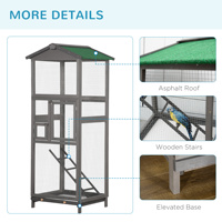 Cage à oiseaux en bois de 65 pouces, volière extérieure pour perroquet, perruche, avec plateau extractible et 2 portes, gris