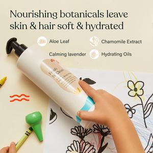 Shampooing bébé lavant de la tête aux pieds pour peaux sensibles et atopiques, à base de riz biologique et de céramide, nettoyant hypoallergénique dérivé de la noix de coco - Product Image 1