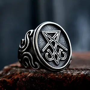 Großhandel Satan Skelett Ringe Huaqi BFC01-BFC18 Solomon Luzifer Seal Edelstahl Ring für die Dekoration