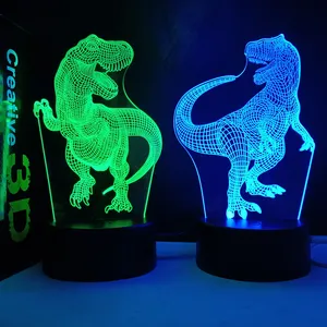 Karikatür dinozor 3D led gece ışığı 7 renk dokunmatik kontrol masa lambası başucu lambası doğum günü hediyesi çocuklar için sevimli dekorasyon lambası